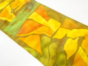 手織り紬　幾何学模様織り出し　名古屋帯